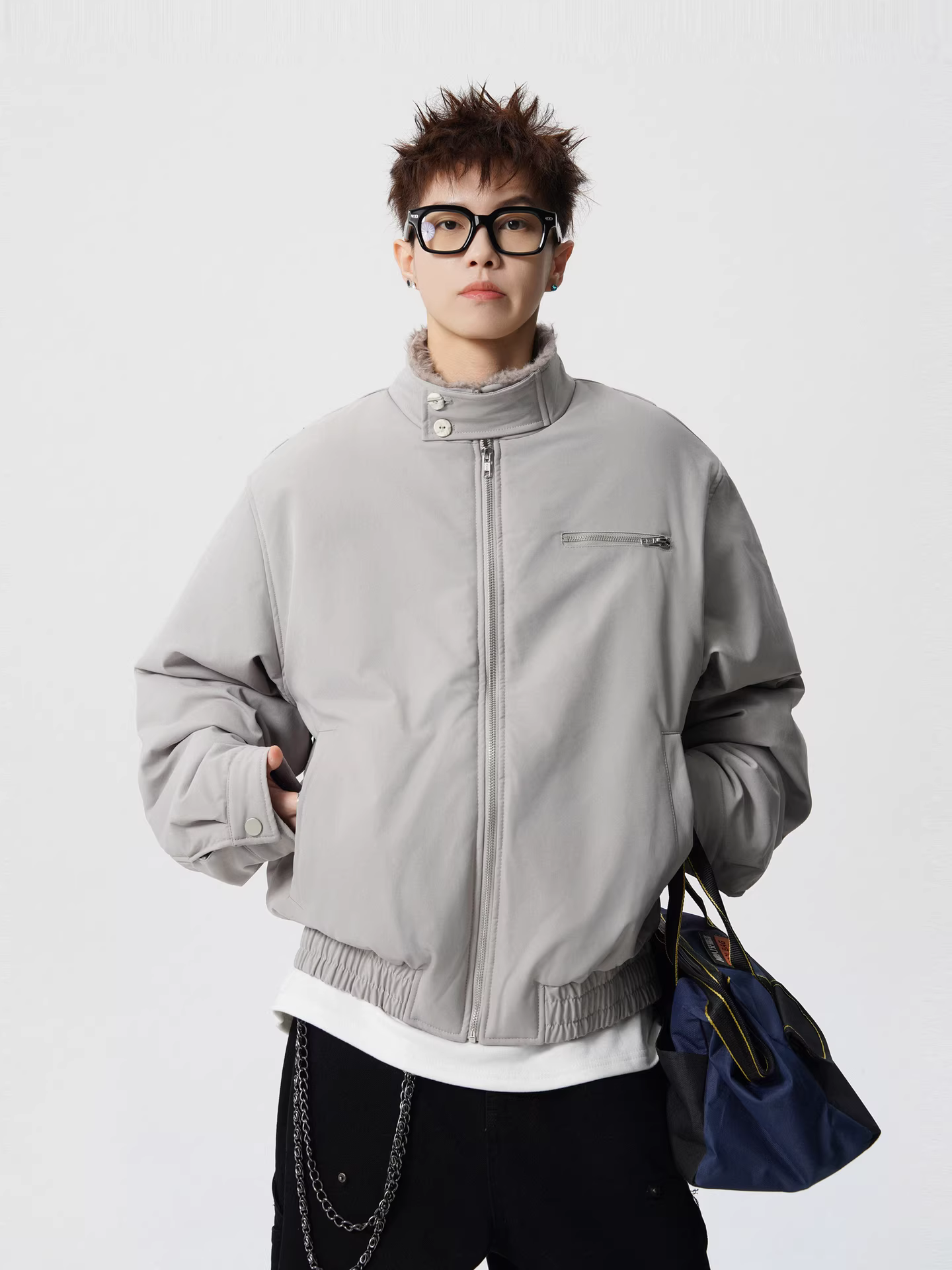 Wukong có sẵn áo khoác cotton cổ đứng phong cách công sở cleanfit hợp thời trang mùa đông dành cho nam và nữ, áo khoác cotton ngắn dáng rộng phong cách Mỹ.