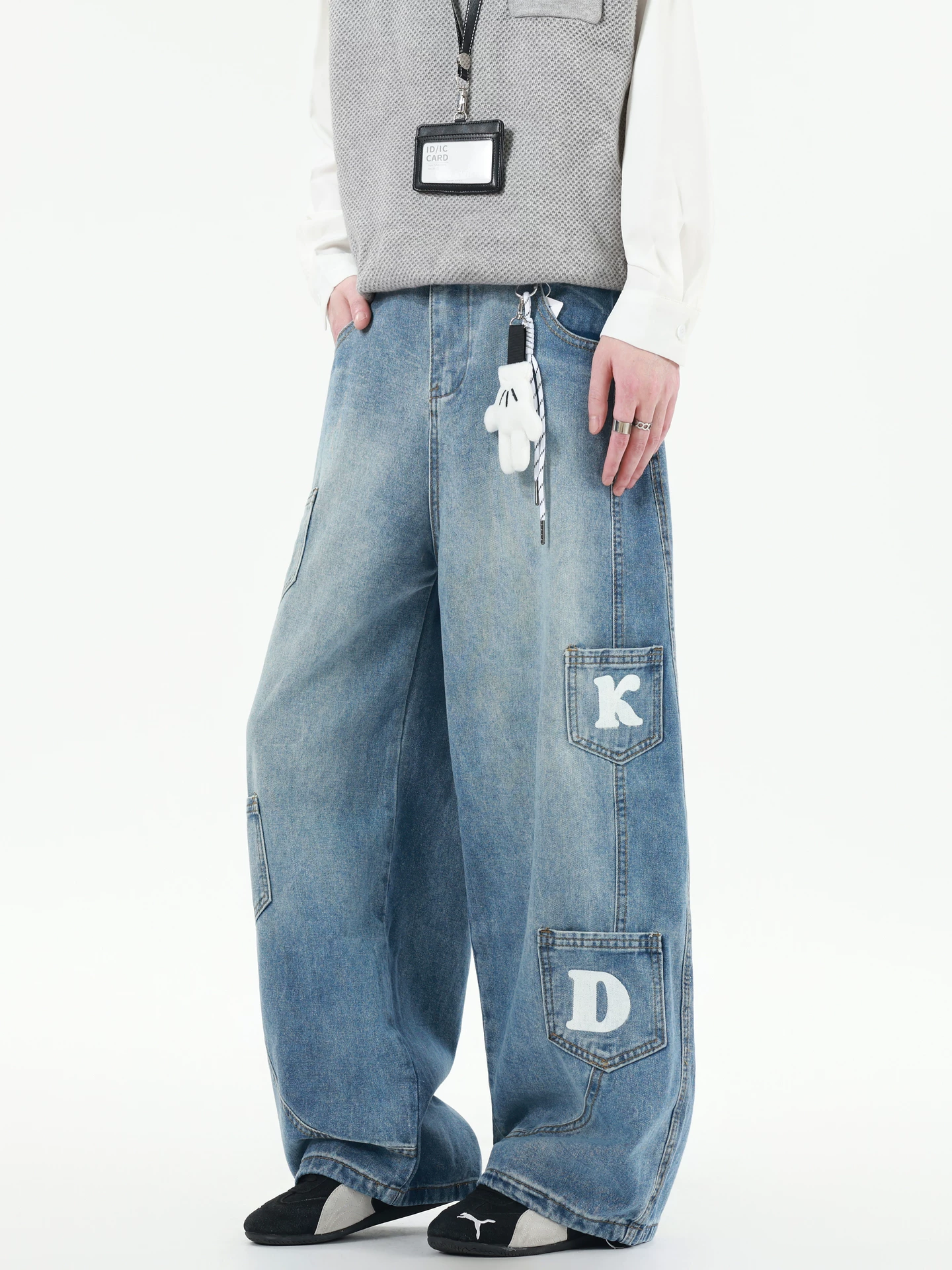 Wukong có sẵn quần jeans kiểu Mỹ thời thượng nhiều túi, thiết kế phá cách dành cho nam và nữ, quần ống rộng dáng lửng đa năng phong cách cổ điển.