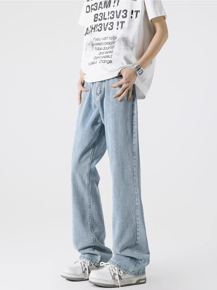 Ngộ Không có sẵn quần jean ống loe kiểu Mỹ thời thượng, chất liệu cleanfit đã qua xử lý, quần dài dáng rộng đa năng, phong cách cổ điển dành cho nam.