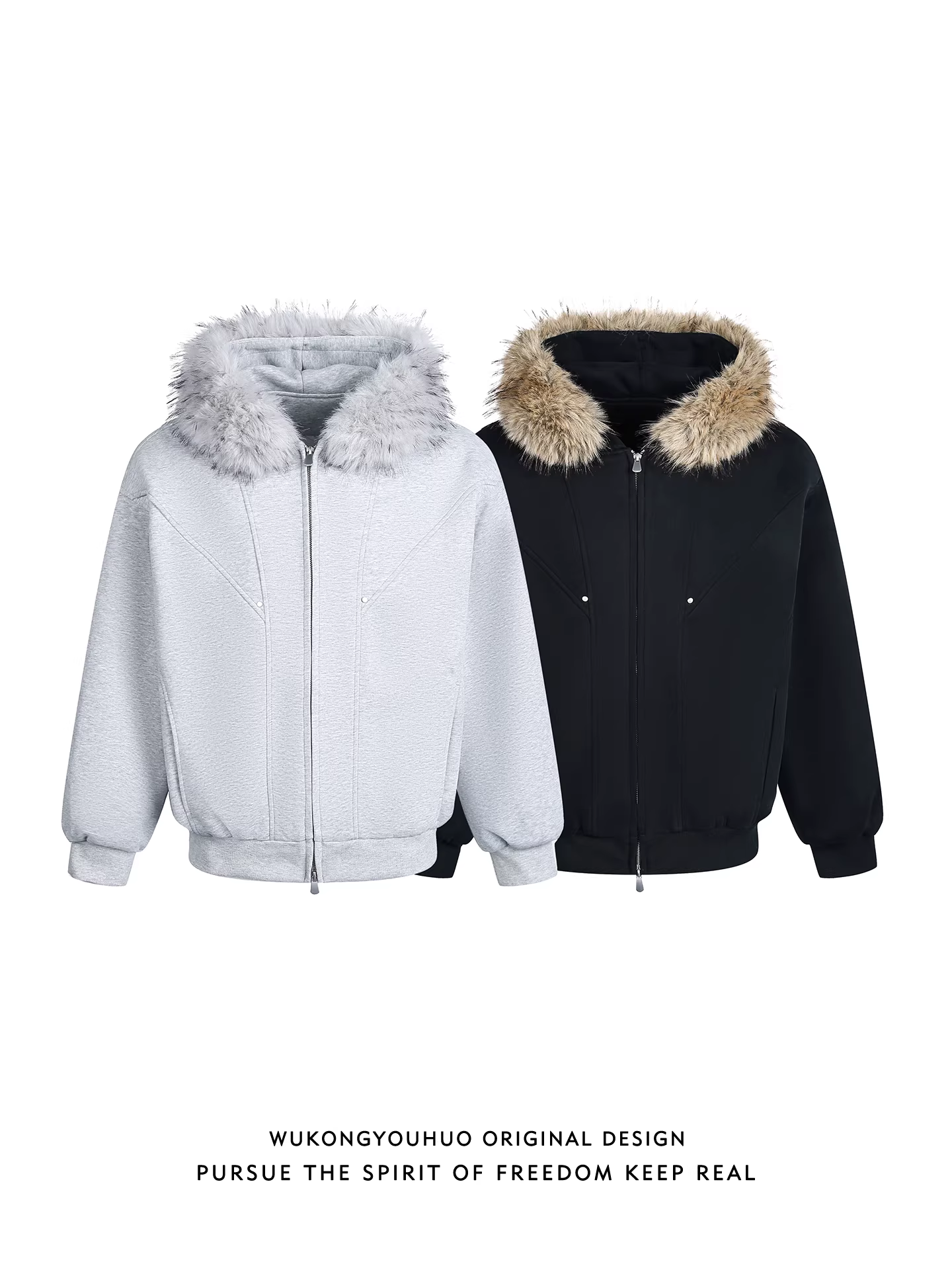 Wukong có sẵn áo khoác cotton có mũ trùm đầu và cổ lông có thể tháo rời kiểu Mỹ dành cho nam và nữ, áo khoác bông lót cotton mùa đông, kiểu dáng thời trang.