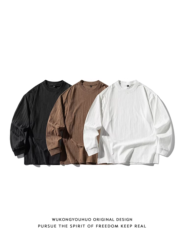 Wukong có sẵn áo thun nam cổ tròn tay dài chất liệu dày dặn, màu trơn, kiểu dáng retro thời thượng, rộng rãi và đa năng, thích hợp cho mùa thu.
