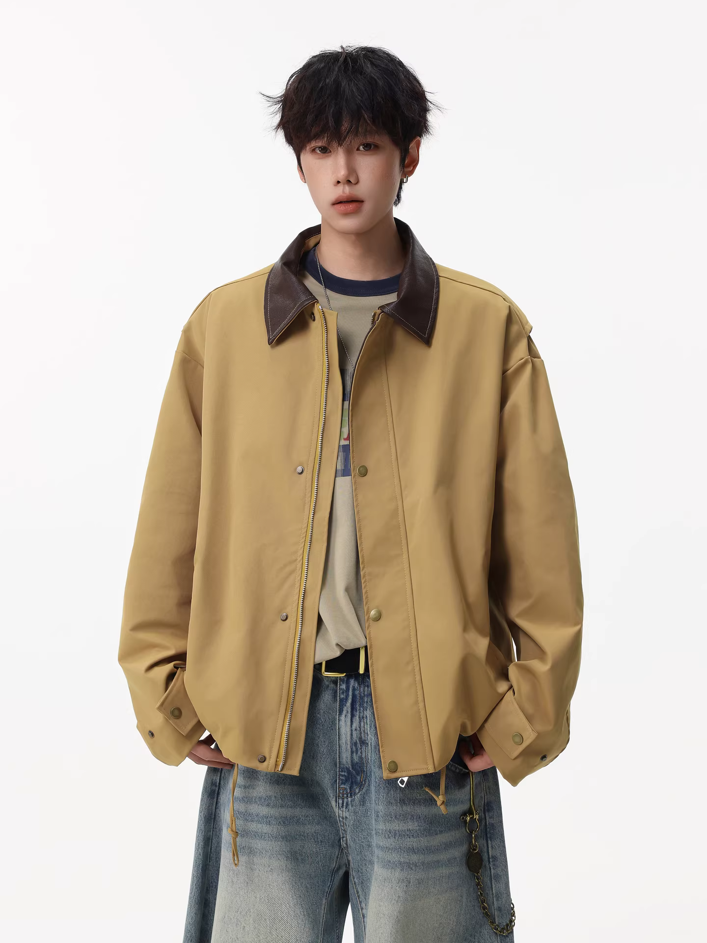 Wukong có sẵn áo khoác nam kiểu dáng hiện đại theo phong cách Mỹ, thiết kế phá cách, cổ áo vest, kiểu dáng vintage, dáng rộng, ngắn.