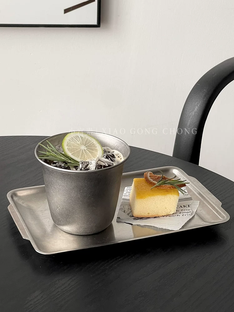 Cốc cà phê bằng thép không gỉ kiểu Mỹ cổ điển, phong cách công nghiệp, cốc miệng rộng dày mờ, cốc uống nước lạnh, cốc nước ép, cốc uống nước