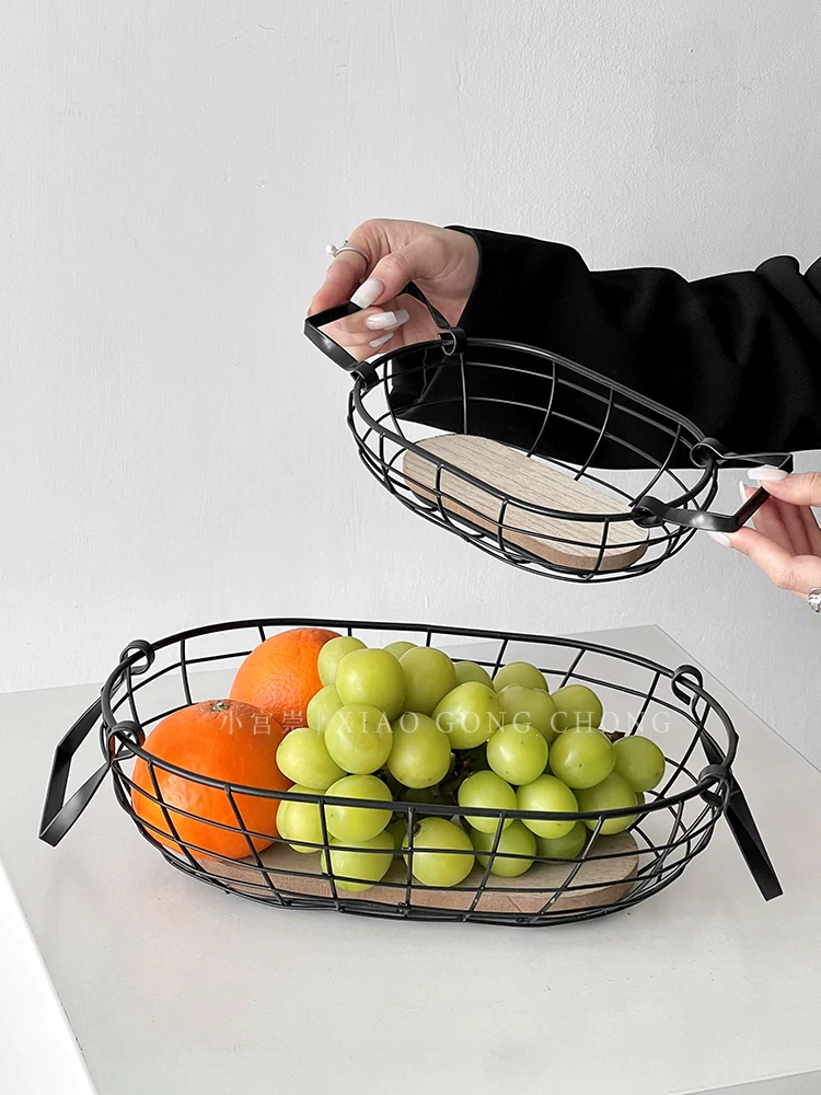 Giỏ trái cây sắt rèn sáng tạo để bàn cà phê phòng khách, giỏ đựng đồ, khay đựng đồ ăn nhẹ kiểu ins, giỏ đựng bánh mì, đồ ăn nhẹ