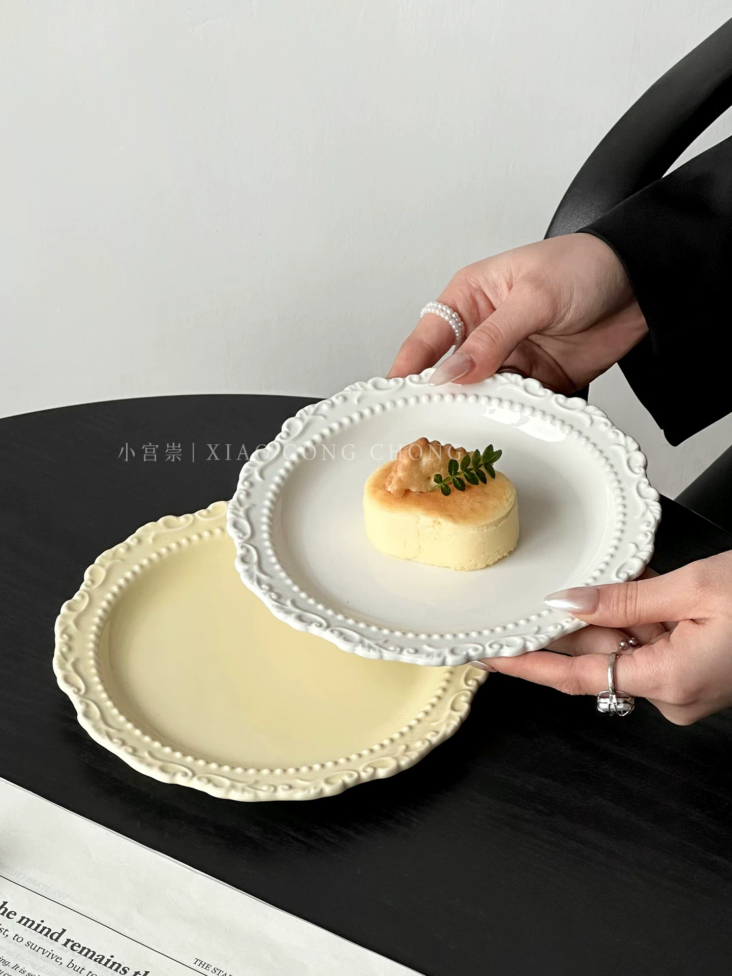 Đĩa bánh kiểu Pháp cổ điển, đĩa tráng miệng gốm sứ nổi, đĩa ăn nhẹ, đồ dùng bàn ăn gia đình cao cấp, đĩa, chén