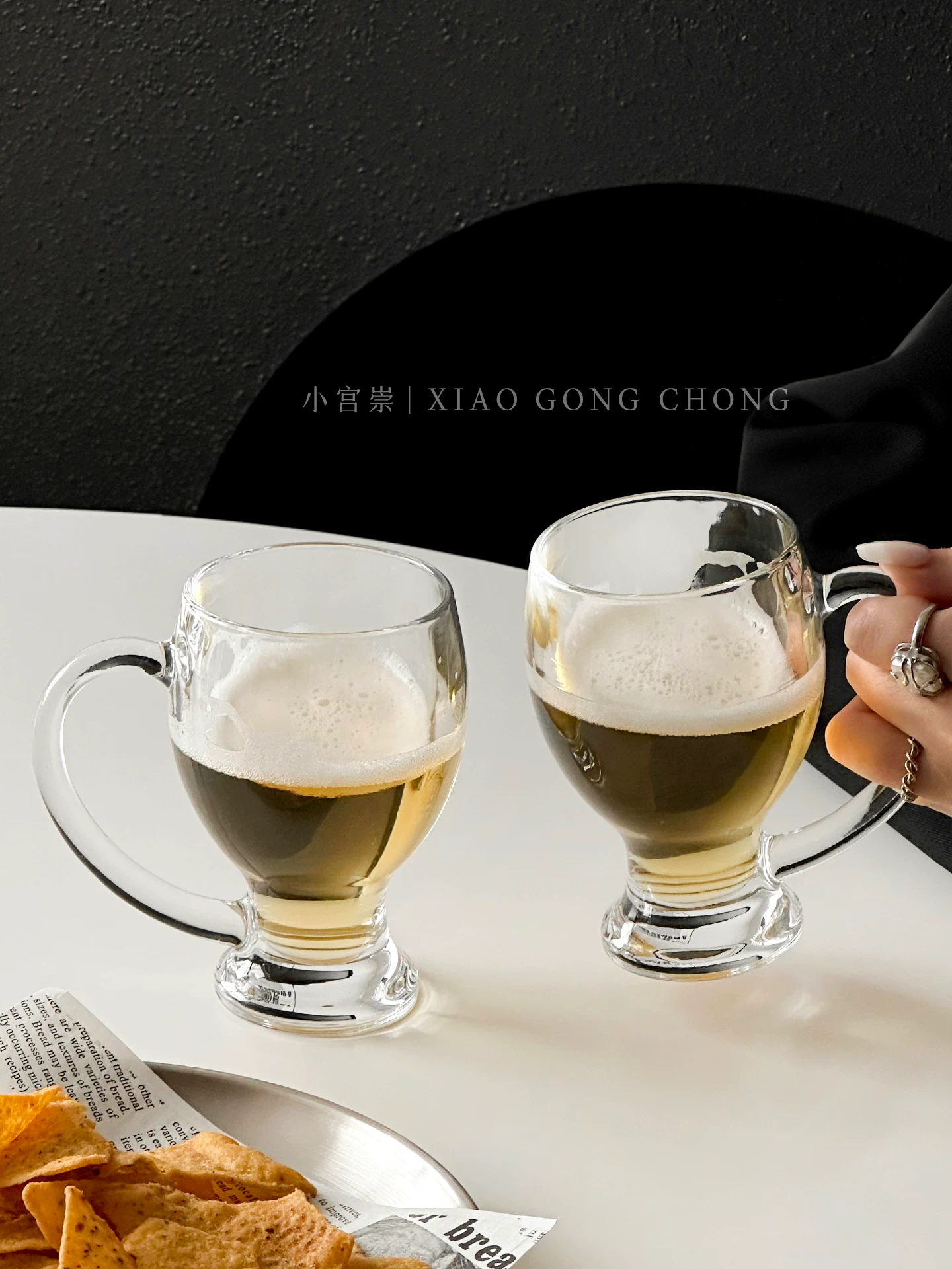 Ly bia đáy núi sáng tạo, ly dày dùng trong nhà có tay cầm, ly bia thủ công, ly bia lúa mạch, ly thủy tinh, ly nước ép và ly nước lạnh.