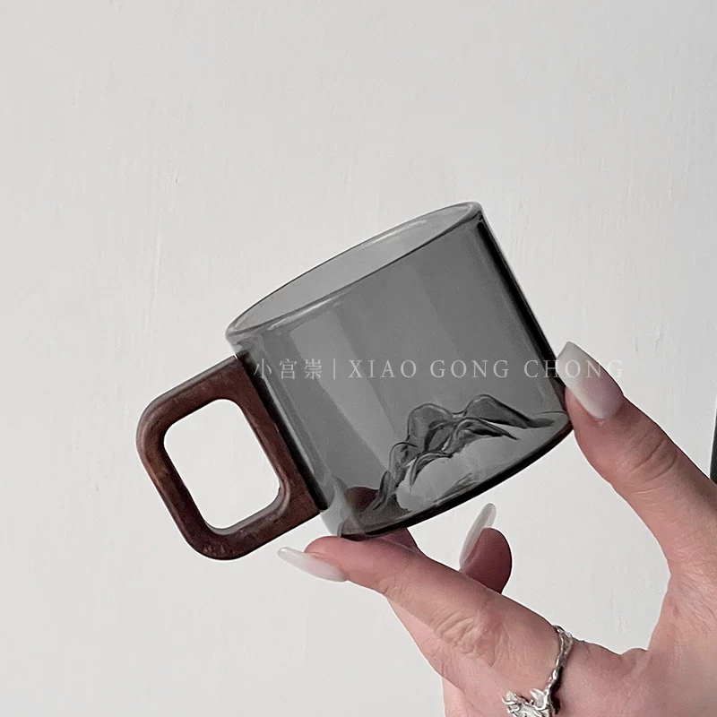 Tách trà thủy tinh có tay cầm bằng gỗ, tách trà mini phong cách Trung Hoa, chịu nhiệt độ cao, cốc uống nước gia dụng cao cấp, cốc nếm trà