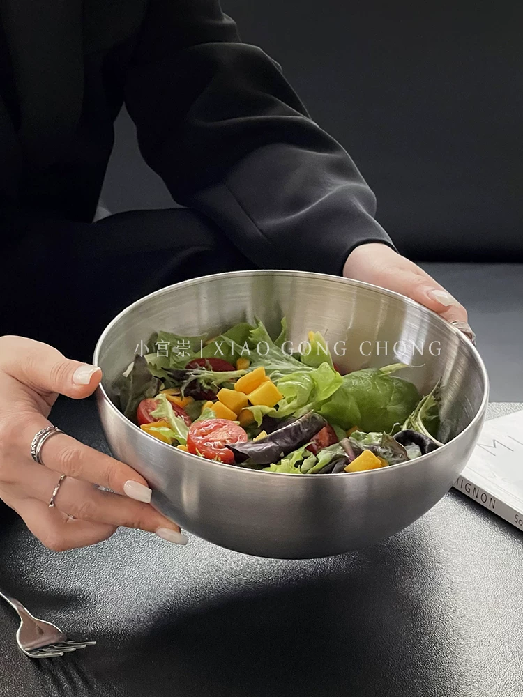 Bát trái cây bằng thép không gỉ phong cách công nghiệp Hàn Quốc, bát salad, đồ dùng bằng kim loại gia dụng phong cách đơn giản, bát mì lạnh, bát cơm trộn
