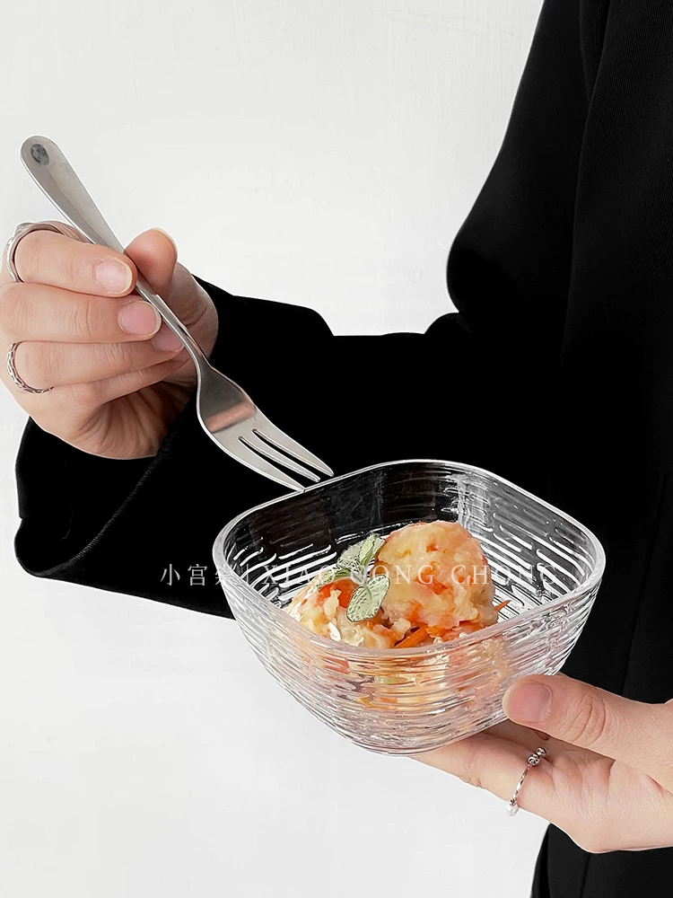 Ins trong suốt bát thủy tinh bát đựng trái cây nhà phòng khách cao cấp vuông bát đựng món tráng miệng bát salad bộ đồ ăn bát ăn sáng