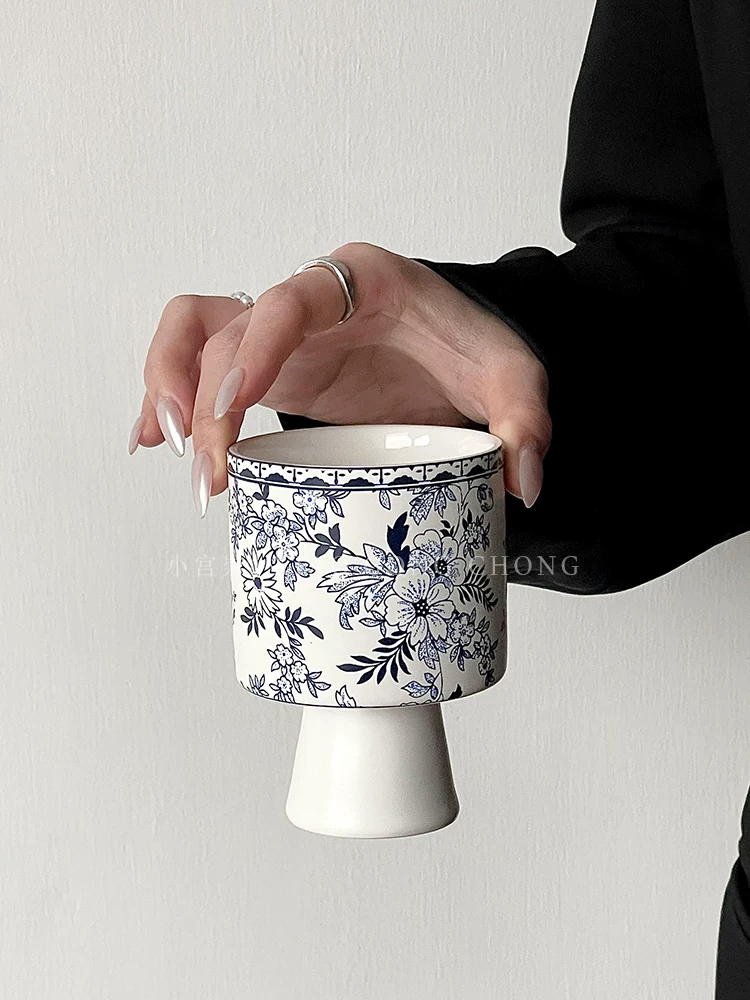 Cốc gốm sứ cổ điển màu xanh trắng kiểu Trung Quốc, cốc cà phê cao sáng tạo theo phong cách dân tộc, cốc nghệ thuật latte có giá trị cao, cốc latte kiểu Mỹ