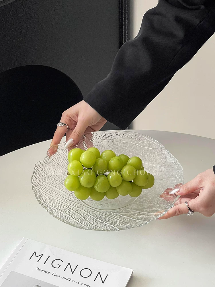 Đĩa trái cây cao cấp họa tiết cây độc đáo dùng trong nhà, đĩa thủy tinh sang trọng nhẹ nhàng, đĩa tráng miệng, đĩa ăn vặt, đĩa đựng hoa quả khô.