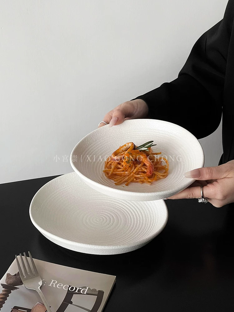Đĩa gốm sứ màu trơn cao cấp dùng trong gia đình, đĩa mì Ý sang trọng nhẹ nhàng, đĩa bít tết, đĩa ăn món Âu cực đẹp, đĩa rau, đĩa salad.