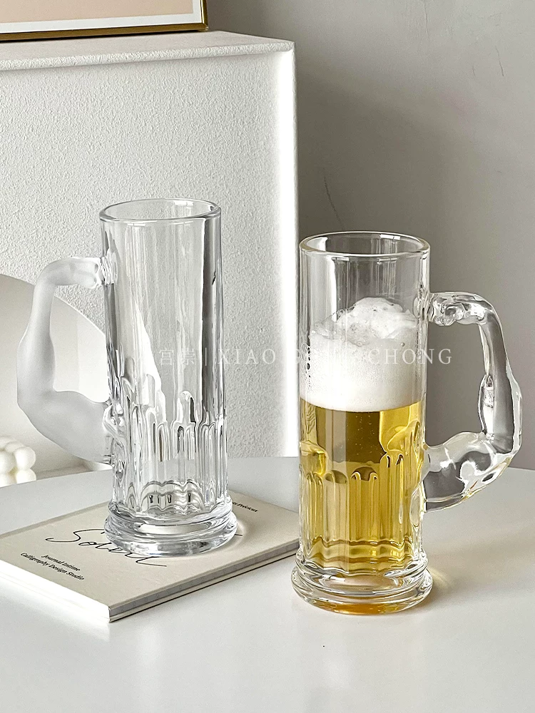 Cốc thủy tinh mờ Hercules Cup có tay cầm, cốc bia sáng tạo độc đáo, cốc nước ép dung tích lớn, cốc uống nước, cốc uống nước lạnh