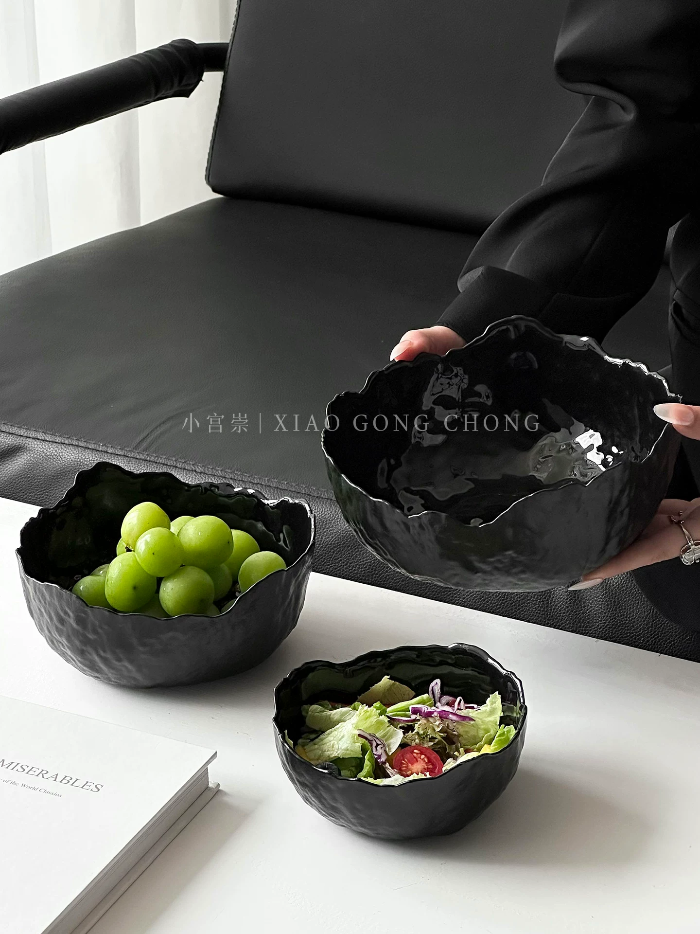 Bát trộn salad rau củ cao cấp màu đen mờ, bát thủy tinh để bàn cà phê phòng khách, đĩa trái cây, đĩa trưng bày hoa quả khô, đồ ăn nhẹ