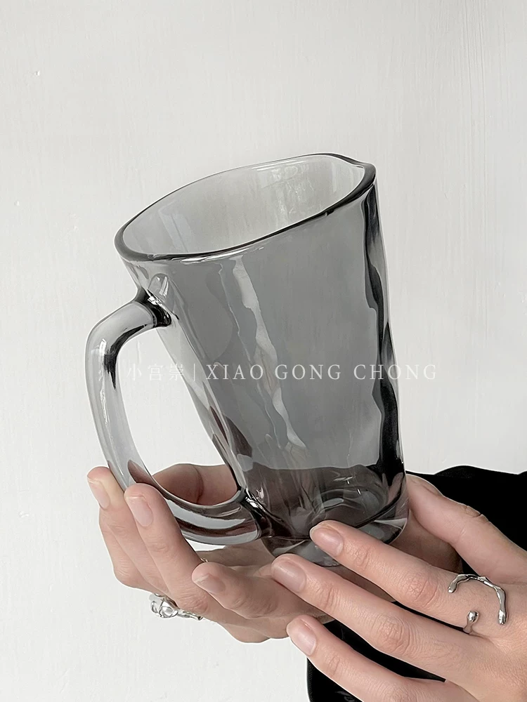 Ly thủy tinh cao cấp, độc đáo, hình dạng bất thường, có quai cầm, thích hợp dùng trong gia đình, ly bia thời trang, ly nước ép, ly sữa, ly cà phê.