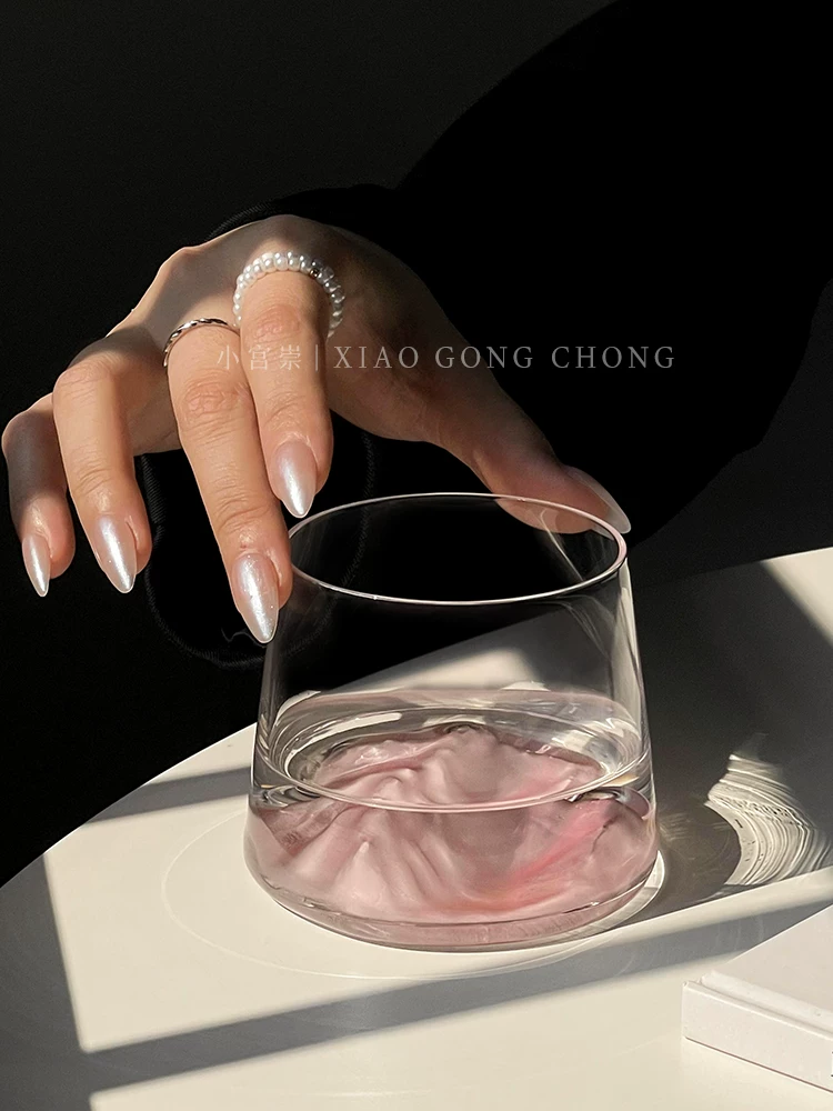 Ly núi Phú Sĩ phong cách Ins, ly ngắm núi màu hồng sáng tạo, ly thủy tinh cao cấp, ly rượu whisky, ly rượu mạnh