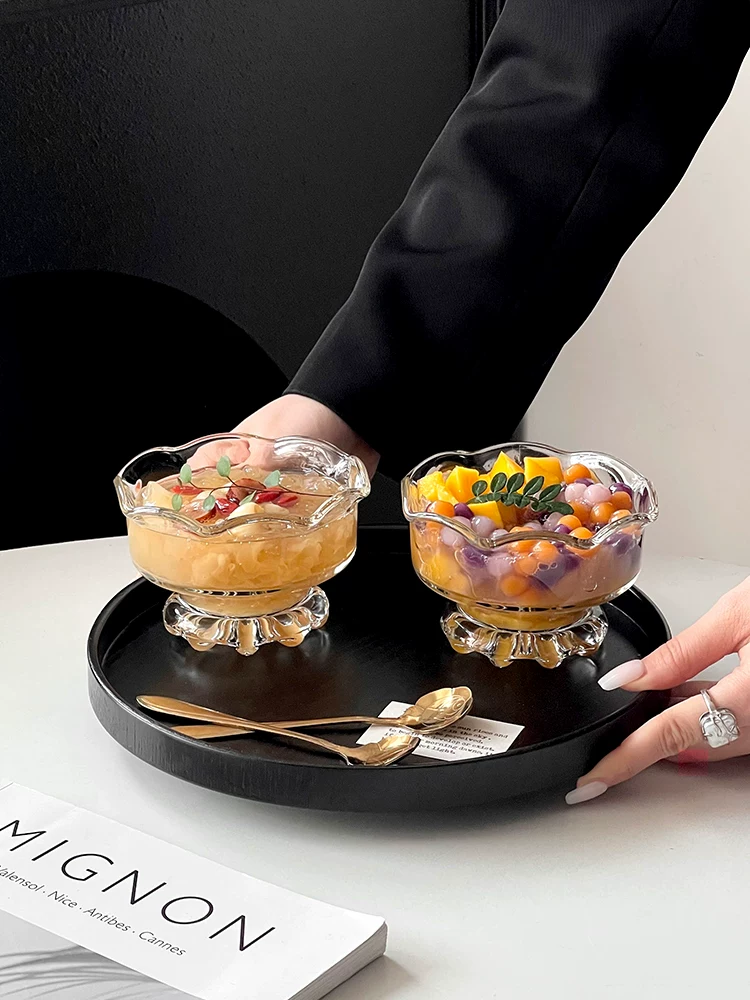 Bát tráng miệng thủy tinh kiểu Ins, bát kem cao cấp, bát sữa chua trái cây, bát nước đường sáng tạo, bát ăn sáng