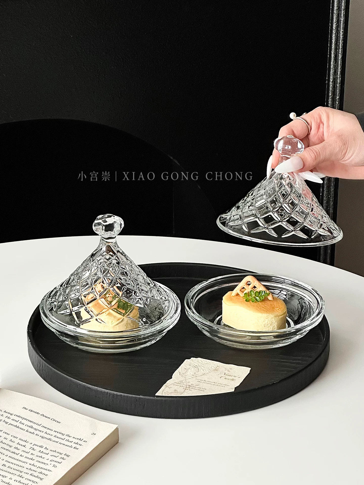Đĩa tráng miệng thủy tinh sáng tạo có nắp, đĩa trưng bày bánh cao cấp, đĩa nếm bánh mì, bộ đĩa ăn nhẹ trà chiều