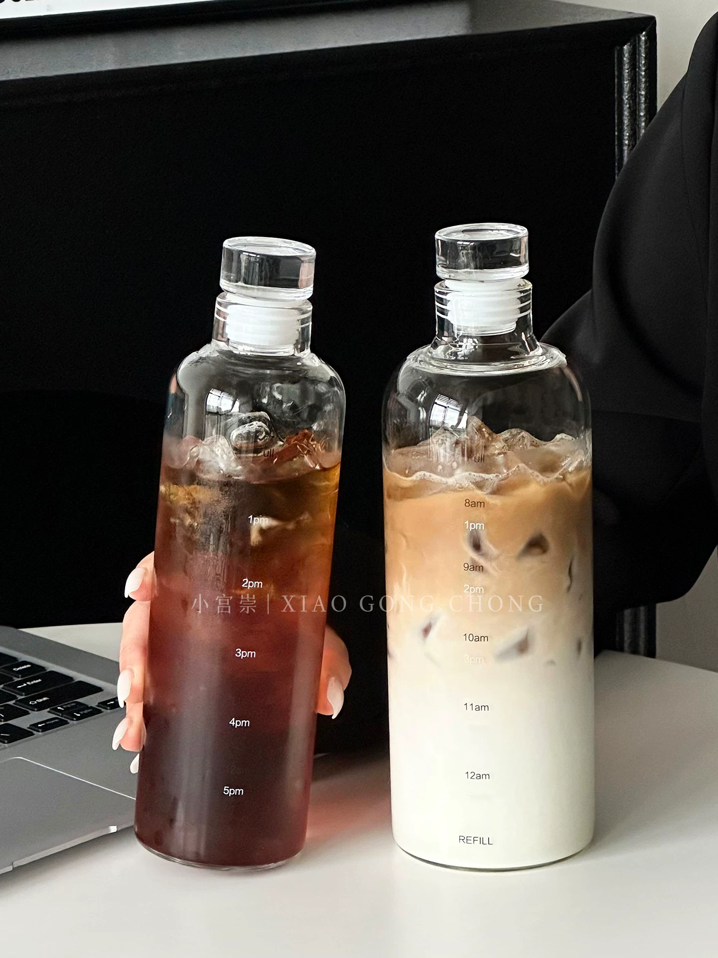 Ly thủy tinh kiểu Ins, cốc cà phê dung tích lớn di động làm bằng thủy tinh borosilicate cao cấp có nắp, cốc pha trà lạnh, cốc nước ép, bình nước.