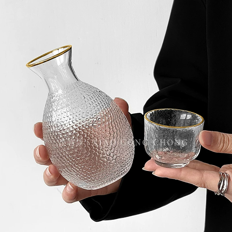 Bộ bình sake có họa tiết dập theo phong cách Trung Hoa, phụ kiện dùng trong gia đình để đựng rượu và trà, ấm trà, tách trà, 0.05kg ly rượu trắng, cốc thủy tinh