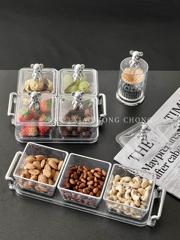 Đĩa trái cây khô, đĩa trái cây acrylic hình gấu, đĩa đựng hạt phòng khách gia đình, đĩa đựng đồ ăn nhẹ, đĩa đựng đồ ăn nhẹ sang trọng nhẹ nhàng