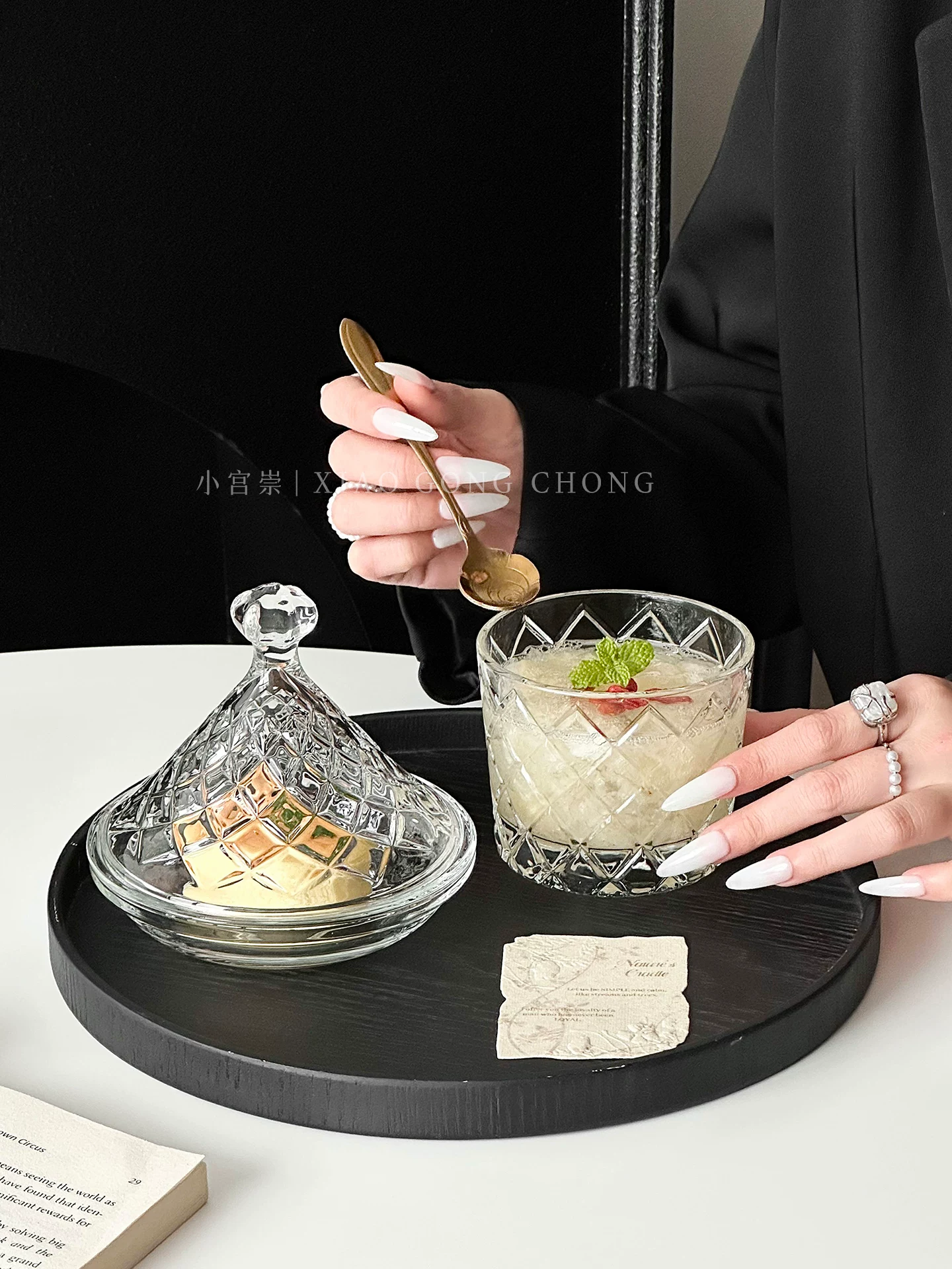 Đĩa tráng miệng thủy tinh sáng tạo có nắp, đĩa trưng bày bánh cao cấp, đĩa nếm bánh mì, bộ đĩa ăn nhẹ trà chiều