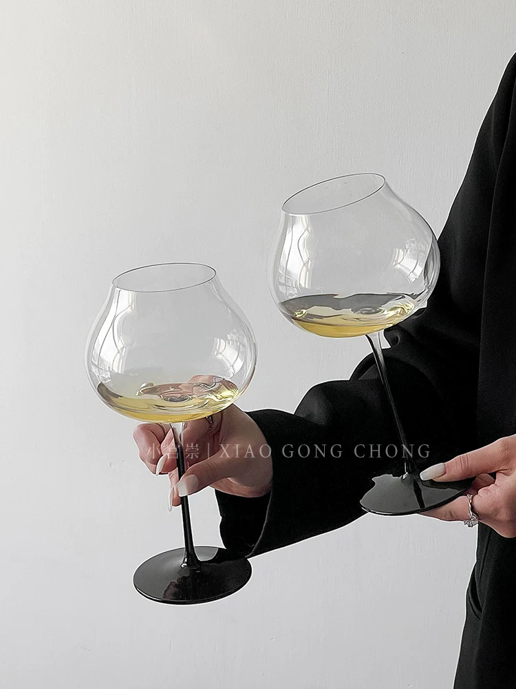 Ly rượu vang kiểu Pháp sang trọng nhẹ nhàng, thân đen, bụng lớn, ly rượu sâm banh cổ điển siêu mỏng, ly rượu vang đỏ, ly rượu tráng miệng, ly nếm rượu.