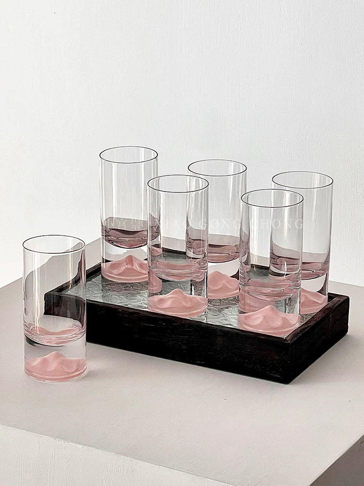 Bộ ly rượu vang trắng Pink Mountain Glass Bộ đồ uống gia dụng Ly rượu shot nhẹ sang trọng Cao cấp 0.1kg ly rượu nhỏ Ly rượu