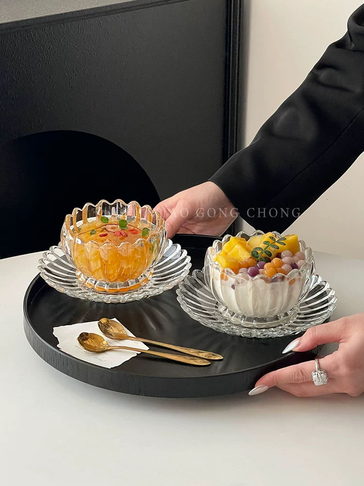 Bát nước đường sen cao cấp, đặc biệt đẹp, bộ bát thủy tinh gia dụng, cốc tổ chim phong cách ins, bát sữa chua, bát tráng miệng.