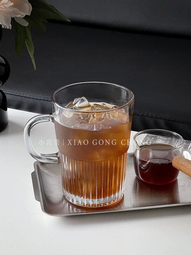 Ly thủy tinh kiểu Ins có quai cầm, ly cà phê đá Americano, ly trà trái cây, ly nước ép gia dụng, ly uống nước lạnh