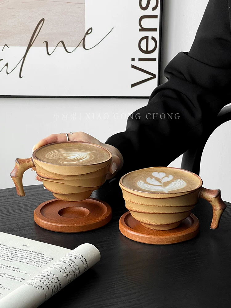 Cốc cà phê tre cổ điển, cốc gốm mộc mạc, cốc nghệ thuật latte gốm sáng tạo, cốc cổ điển độc đáo, cốc sữa
