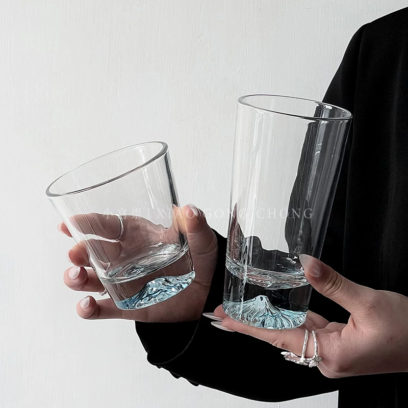 Ly thủy tinh màu xanh phong cách Ins, ly nước gia dụng cao cấp, ly cà phê độc đáo, ly rượu whisky, ly rượu mạnh.
