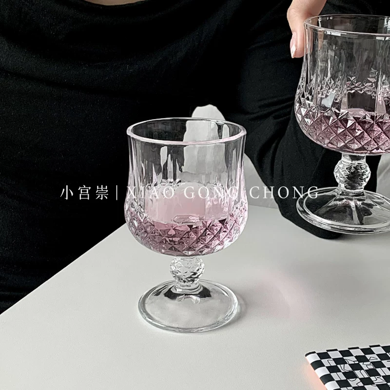 Ly thủy tinh khắc hoa văn kim cương, phong cách cổ điển cao cấp, ly uống rượu trái cây ngọt ngào, ly cocktail, ly rượu vang đỏ cao