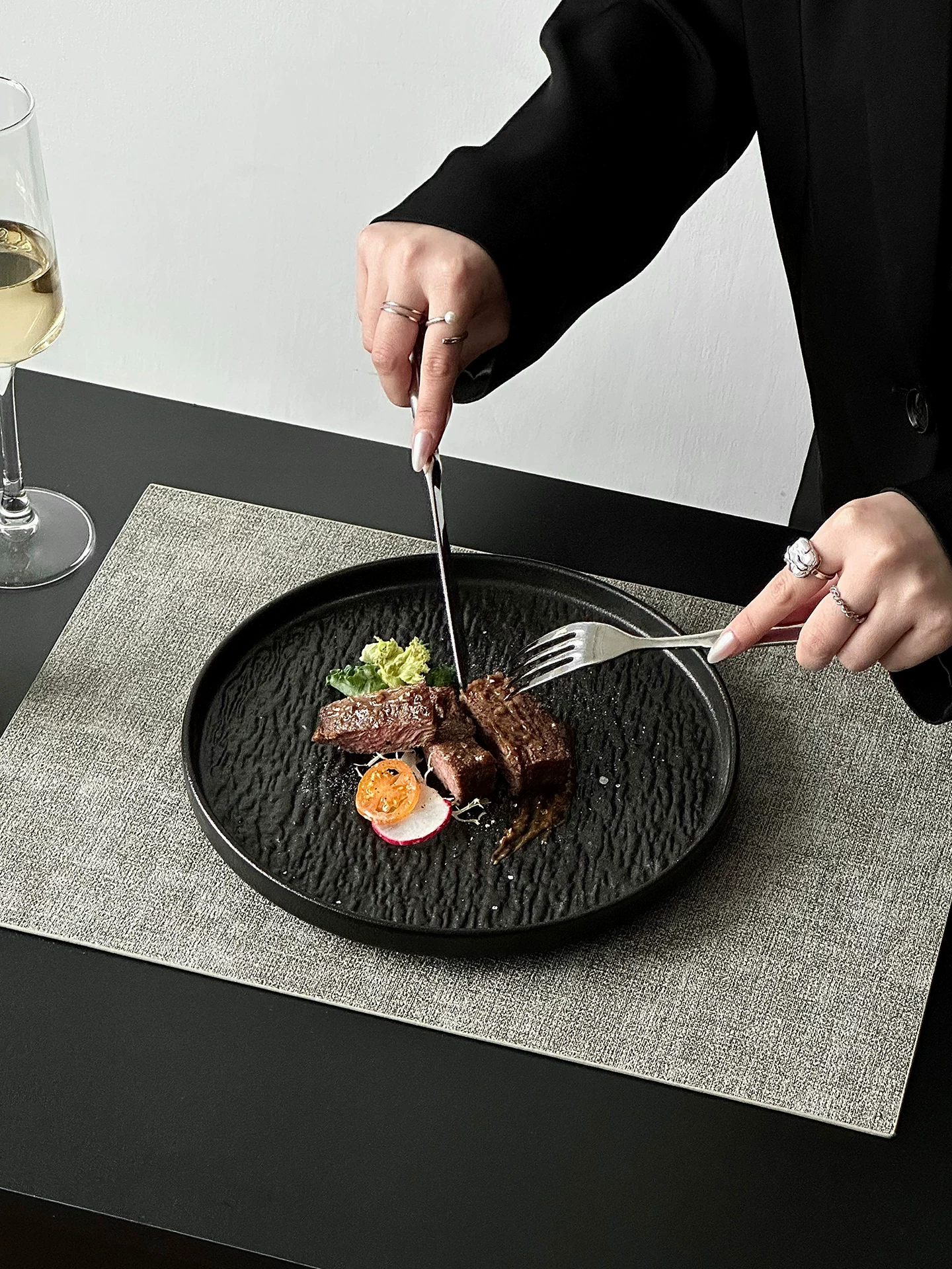 Đĩa steak gốm sứ họa tiết đá mờ, đĩa kiểu Tây cao cấp dùng trong gia đình, đĩa mì, đĩa salad sáng tạo, đĩa nông.