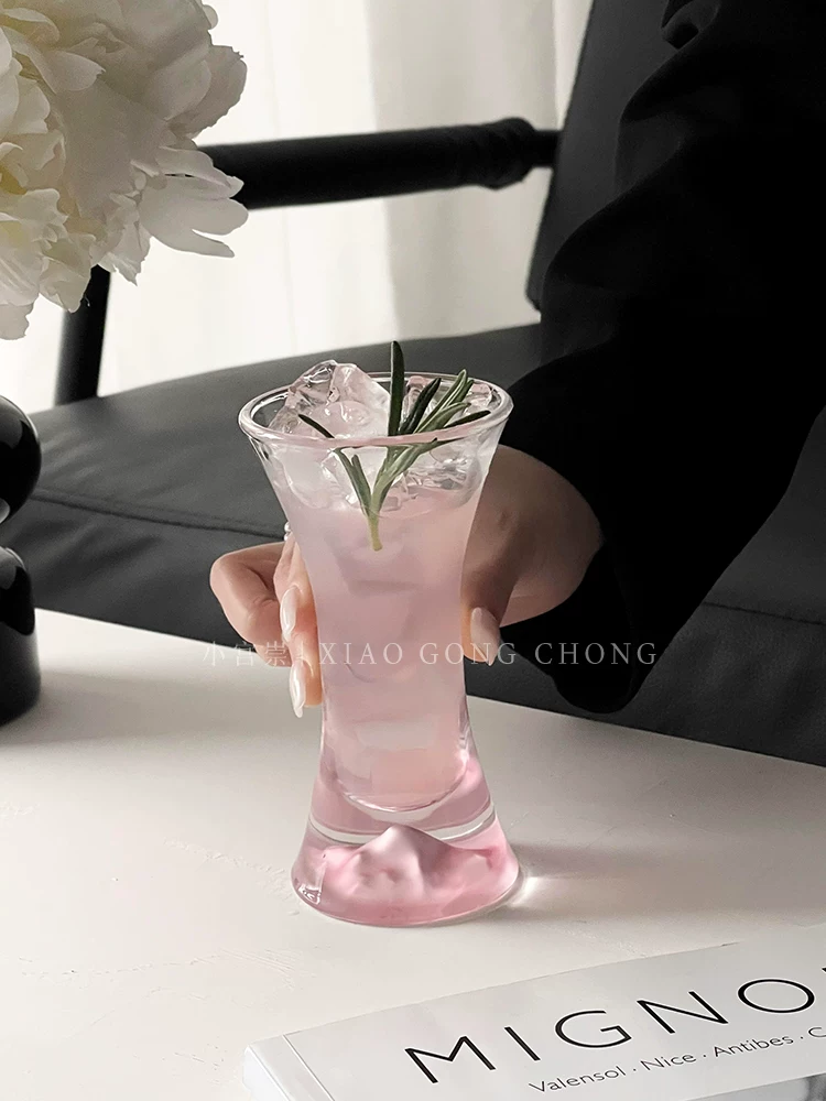 Cốc thủy tinh hình eo màu hồng chất lượng cao để ngắm cảnh, cốc thủy tinh kiểu Instagram, cốc cocktail, cốc rượu sâm banh, cốc nước trái cây gia dụng, cốc nước uống lạnh.