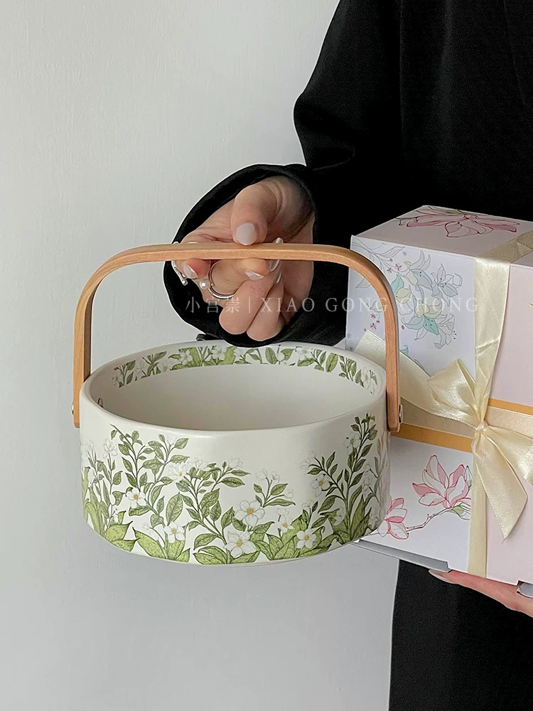 Giỏ trái cây gốm sứ hoa huệ tây màu nước phiên bản giới hạn cổ điển với thiết kế thẩm mỹ cao, khay phục vụ, đĩa trái cây, khay đựng đồ ăn