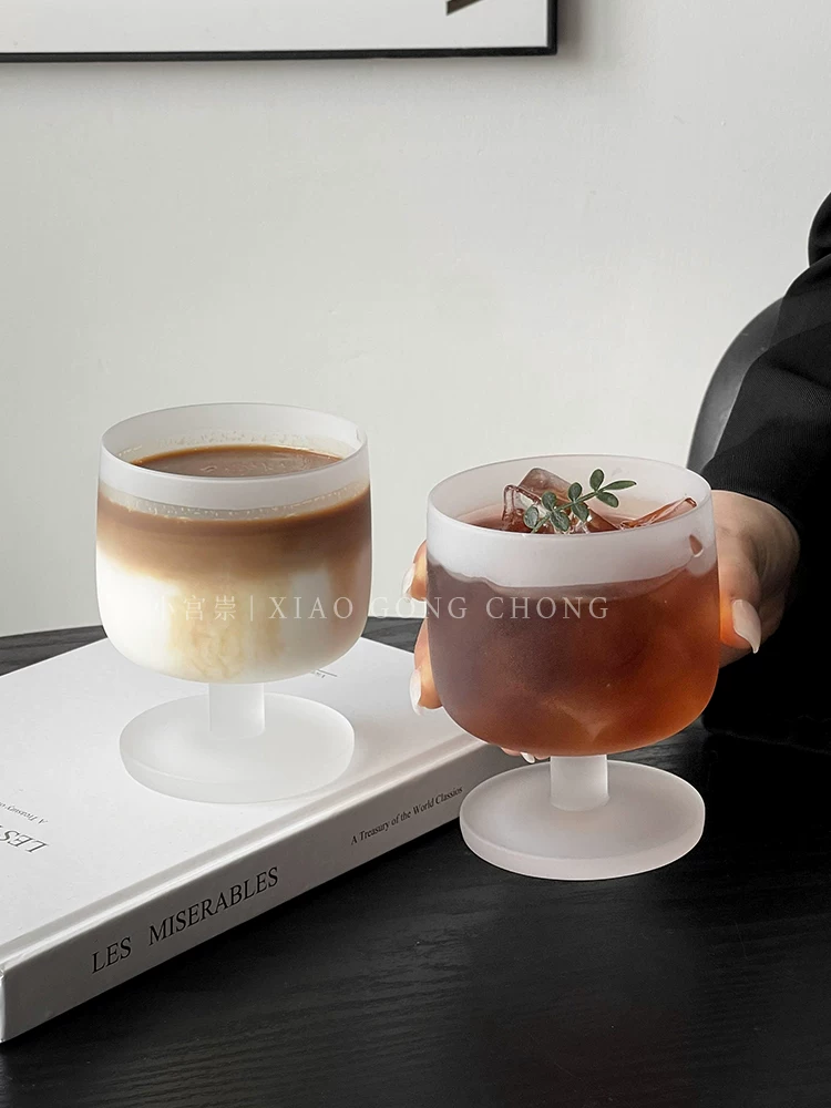 Ly thủy tinh ngắn, bề mặt mờ, kiểu dáng cao cấp, dùng uống cà phê đá Mỹ, nước ép trái cây