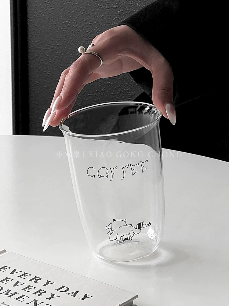 Cốc cà phê hình chú chó con dễ thương cốc cà phê đá cốc latte Mỹ cốc thủy tinh chịu nhiệt độ cao cốc ăn sáng cốc sữa cốc đựng đồ uống