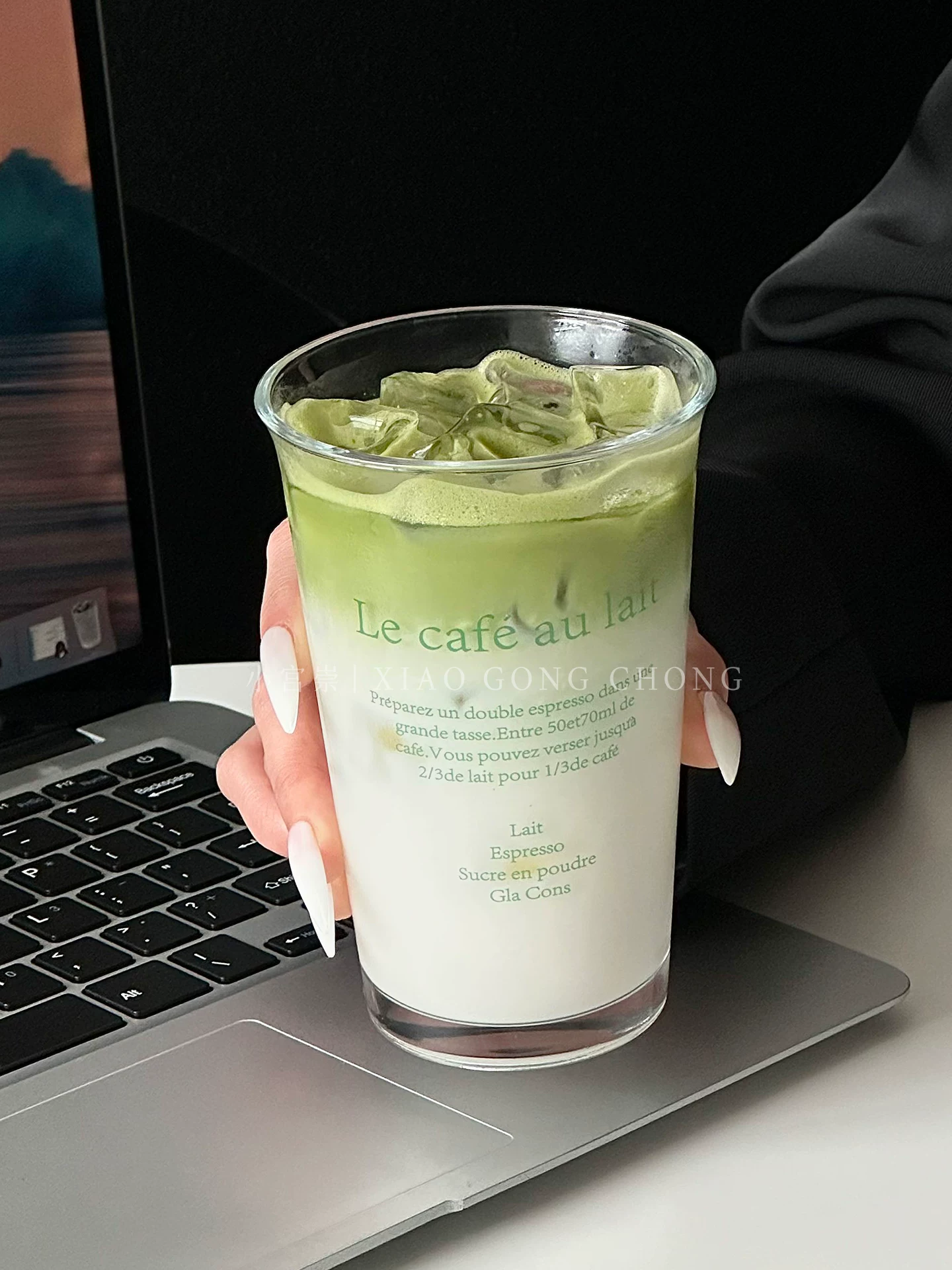 Cốc thủy tinh chữ xanh phong cách Ins cốc cà phê cốc latte Mỹ đá cốc sữa gia dụng cốc ăn sáng cốc nước