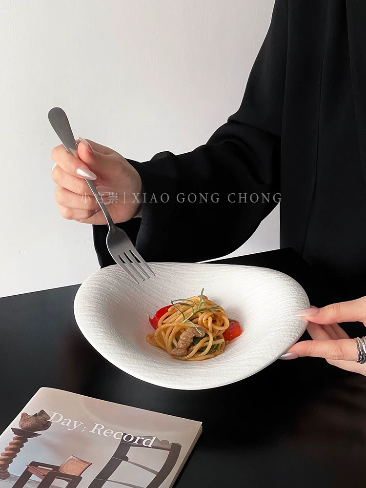 Đĩa cao cấp có họa tiết đá mờ, hình dạng không đều, đĩa kiểu phương Tây, bát tráng miệng salad mì ống, đĩa sáng tạo dùng trong lễ nghi, đĩa đựng món ăn lạnh