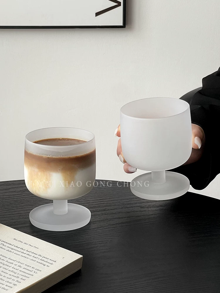 Ly thủy tinh ngắn, bề mặt mờ, kiểu dáng cao cấp, dùng uống cà phê đá Mỹ, nước ép trái cây