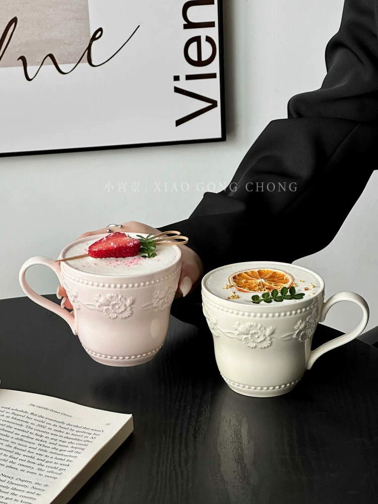 Cốc sứ kiểu Pháp dành cho nữ, cốc đôi sang trọng, cặp cốc nước, cốc cà phê gốm cổ điển, cốc ăn sáng