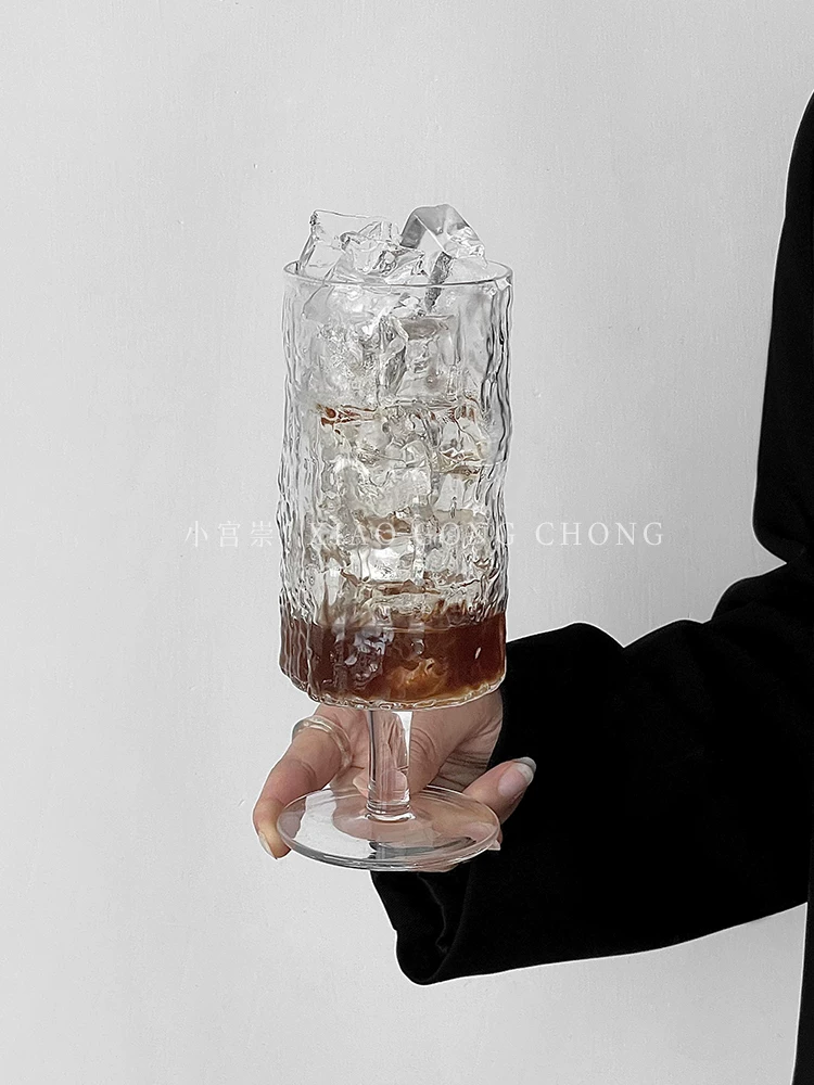 Ly thủy tinh đơn giản và tươi mới, ly thủy tinh cao họa tiết vỏ cây phong cách rừng, ly cà phê, ly nước ép gia dụng, ly cocktail.