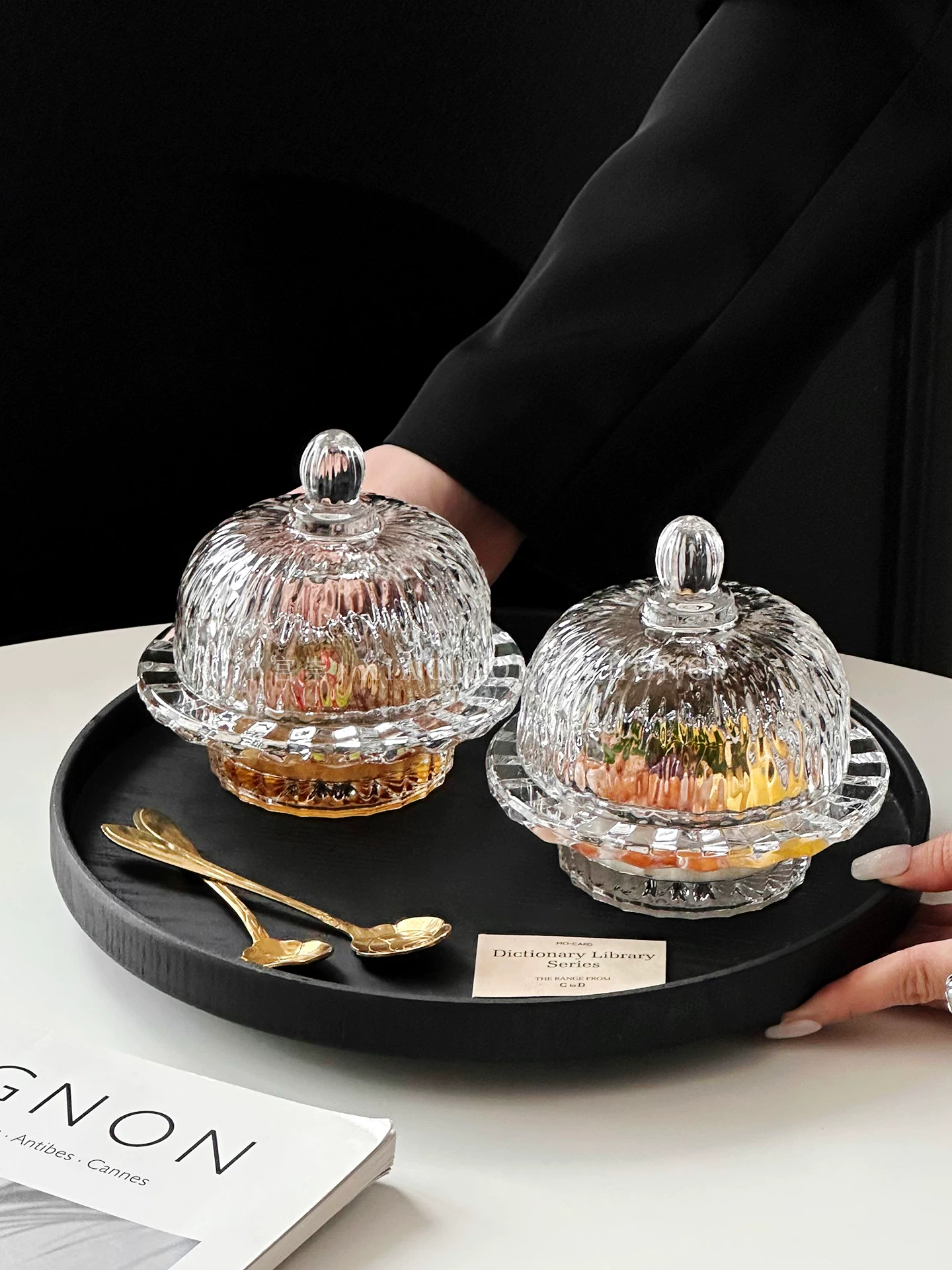 Cốc tổ chim phong cách châu Âu, bát đựng trái cây thủy tinh gia dụng cao cấp có nắp, bát đựng tráng miệng, bát đựng nước đường tinh tế và sáng tạo, cốc nấm trắng