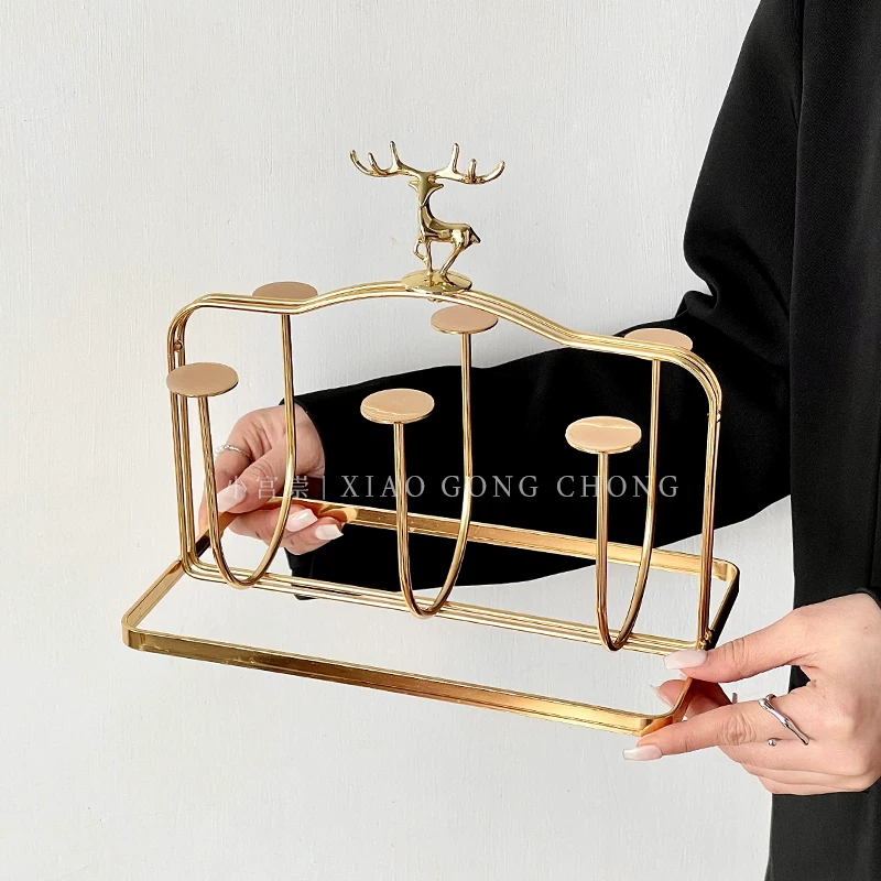 Giá để cốc thủy tinh cao cấp, thiết kế treo tường, dùng trong nhà, giá để cốc ngược, giá để cốc trà có khay hứng nước.
