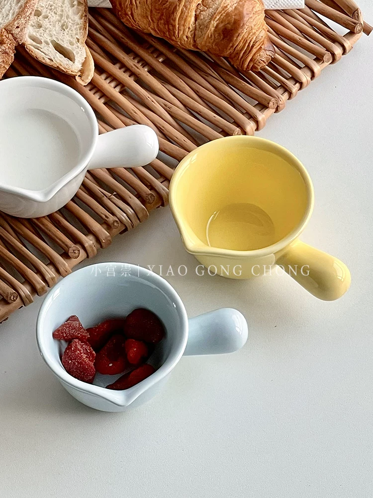 Ly sữa nhỏ bằng gốm sứ nhiều màu kiểu Hàn Quốc có tay cầm, bát đựng nước chấm gia dụng nhỏ, bát đựng gia vị, bát đựng nước chấm, cốc đựng kem.