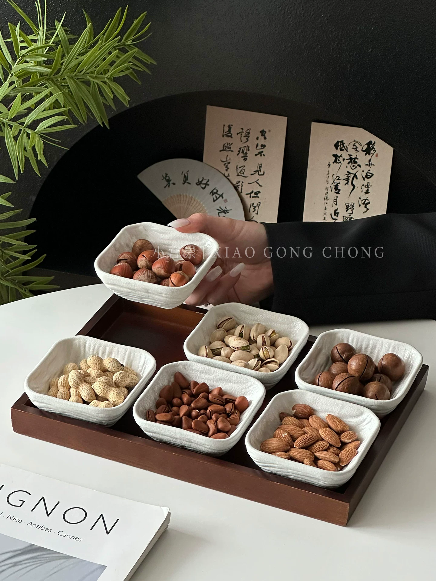 Đĩa đựng trái cây khô bằng gốm có họa tiết đá sáng tạo có ngăn, đĩa đựng trái cây dùng trong gia đình, bàn cà phê phòng khách, đĩa đựng đồ ăn nhẹ, khay đựng đồ ăn nhẹ.