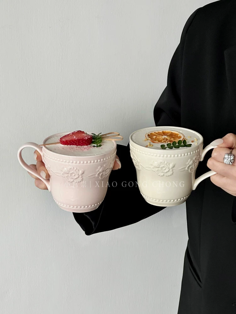 Cốc sứ kiểu Pháp dành cho nữ, cốc đôi sang trọng, cặp cốc nước, cốc cà phê gốm cổ điển, cốc ăn sáng