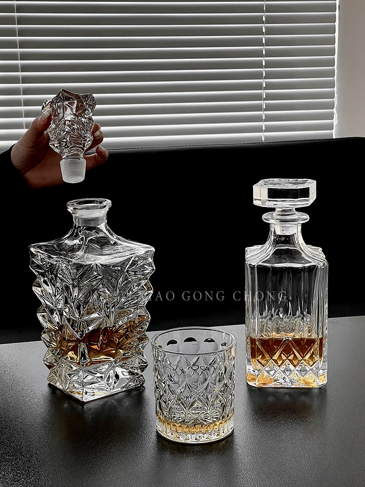 Chai rượu whisky thủy tinh pha lê cao cấp phong cách châu Âu, bình đựng rượu tại nhà, dụng cụ chia rượu, chai rượu nước ngoài, thiết bị bảo quản rượu