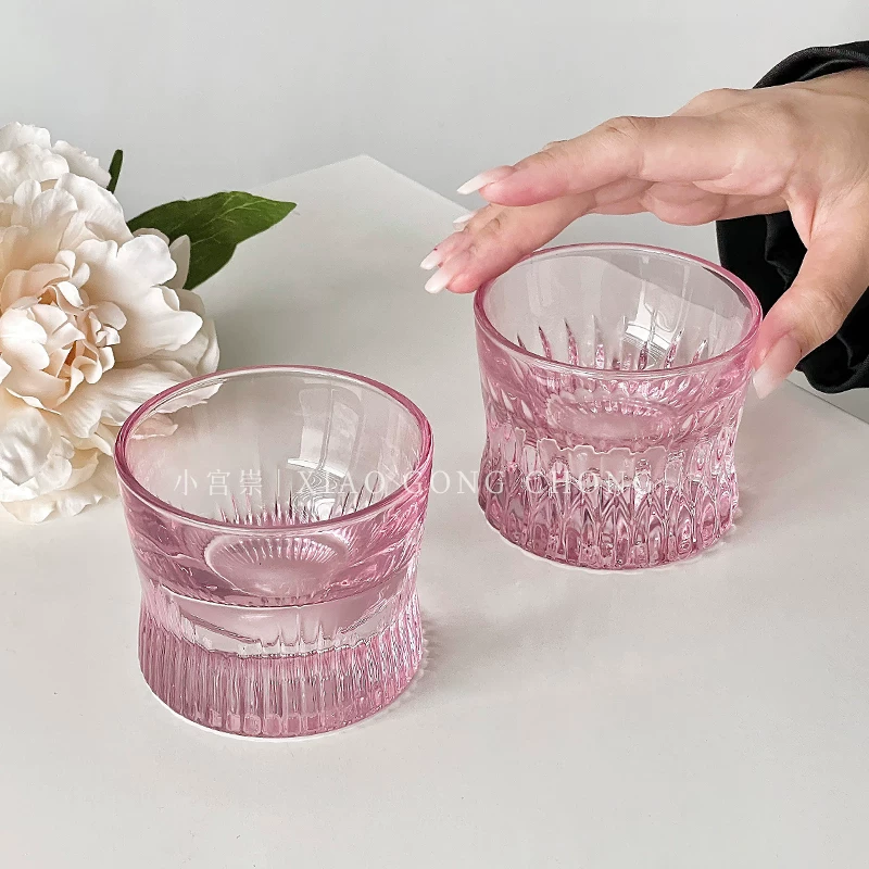 Ly rượu whisky màu hồng dành cho nữ, thiết kế mới lạ, ly rượu hình eo, ly rượu khắc họa tiết, cốc sáng tạo, ly thủy tinh